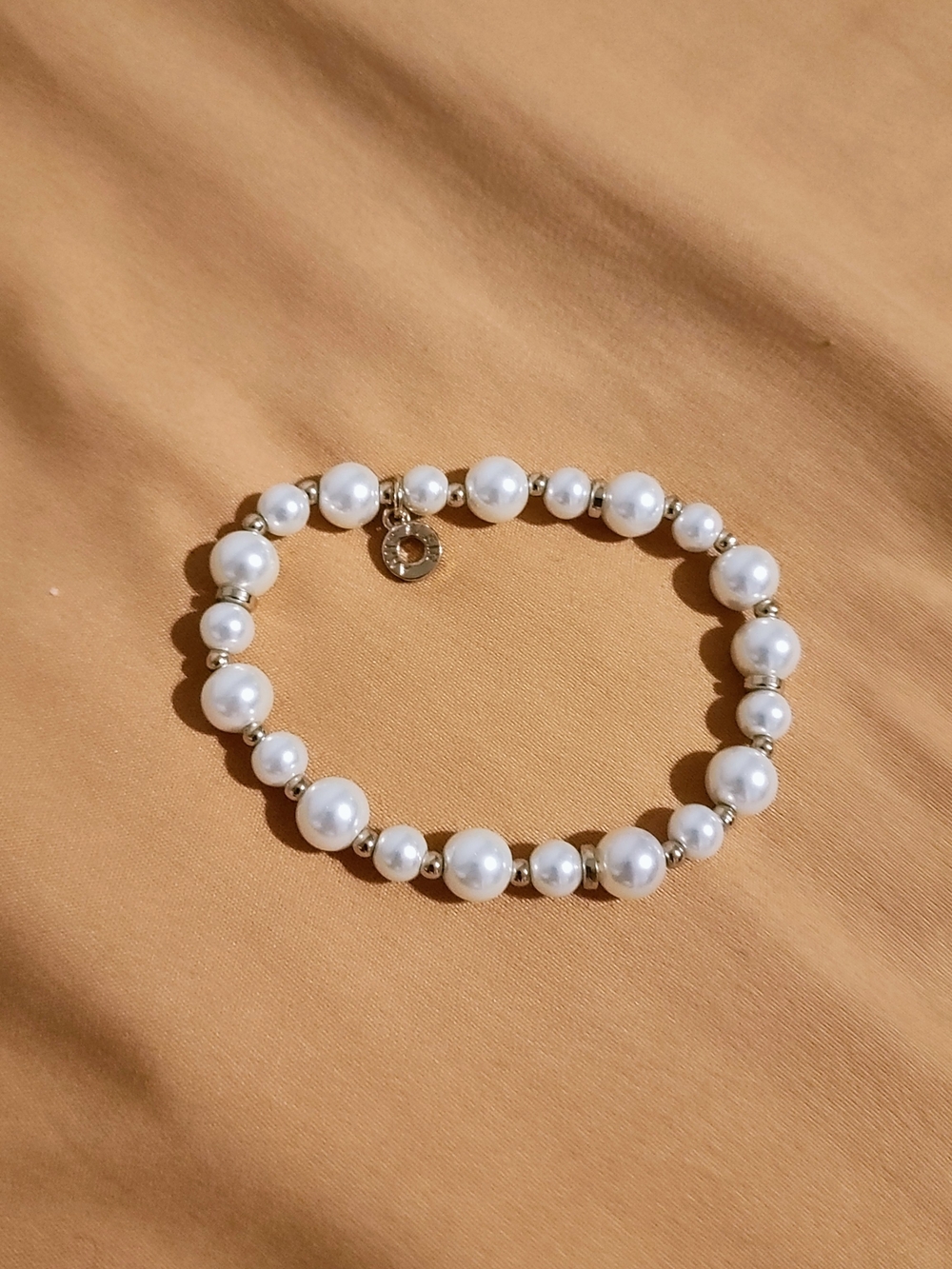 Anne Klein White Pearl Beaded Bracelet with Gold Accents